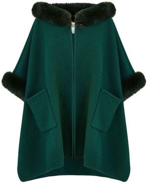 Yumi' Cape With Luxe Faux Fur Trim And Lining Poncho - Green