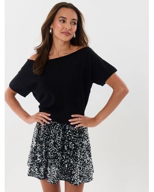 Threadbare Short Sleeve Slash Neck Sweater - Black