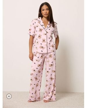 PixieGirl Petite Soft Touch Teddy Print Pajamas - Pink
