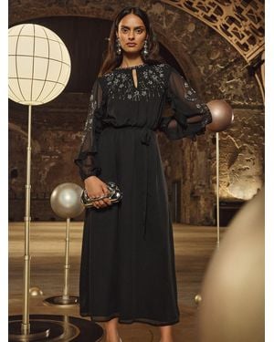 Love & Roses Petite Embellished Long Sleeve Midi Dress - Brown