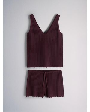 The Set Knitted Vest And Shorts Set Burgundy - Purple
