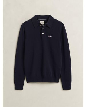 GANT Lambswool Long Sleeve Shield Polo Shirt - Blue