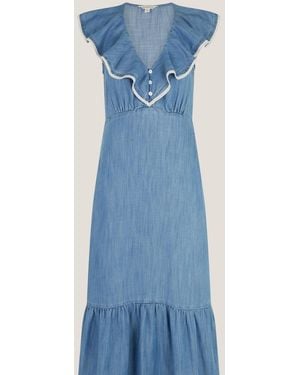 Monsoon Dottie Sleeveless Ruffle Midi Dress - Blue