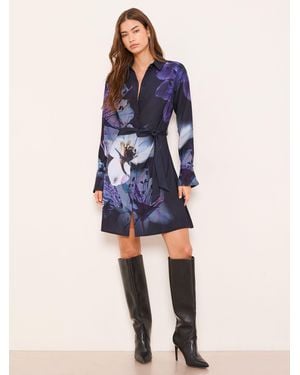 Lipsy Floral Placement Print Woven Mini Shirt Dress - Blue