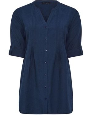 Evans Linen Blend Pintuck Shirt - Blue
