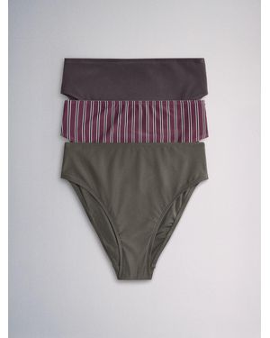 The Set High Waist High Leg 3 Pack Bikini Bottom/Khaki - Grey