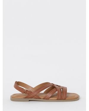 JD Williams Contrast Stitch Strappy Flat Sandals - Brown