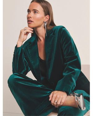 Simply Be Velvet Single Breasted Blazer - Green