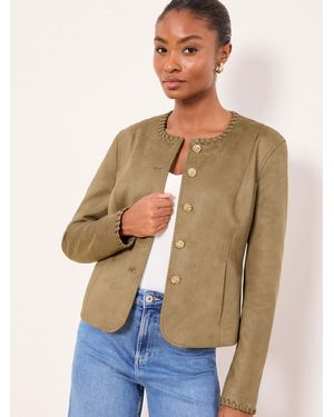 Lipsy Faux Suede Whipstitch Detail Collarless Jacket - Blue