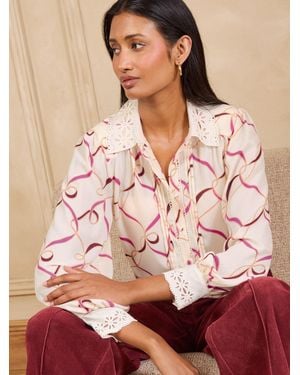 Love & Roses Lace Cuff Long Sleeve Button Through Shirt - Pink