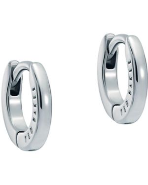 Ted Baker Tone, Plain Metal Crisete Logo Hoop Earrings - White