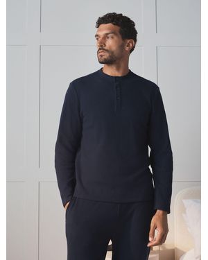 Next Grandad Collar Long Sleeve Soft Waffle Pajamas Set - Blue