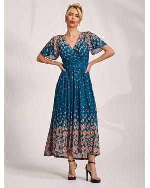 Jolie Moi Mesh Short Sleeve Midaxi Dress - Blue