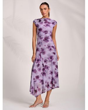 Jolie Moi Lilac Floral Draped Asymmetric Structured Hem Maxi Dress - Purple