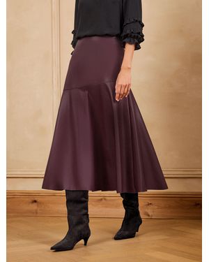 Love & Roses X Binky Berry Faux Leather Asymmetric Full Hem Midi Skirt - Purple