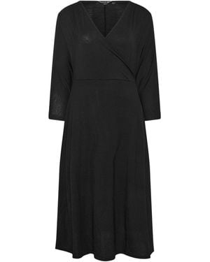 PixieGirl Petite 3/4 Sleeve Wrap Midi Dress - Black