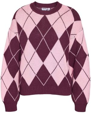 Noisy May Argyle Knit Sweater - Pink