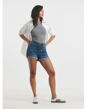 Simply Be Denim Loose Mom Shorts - Blue