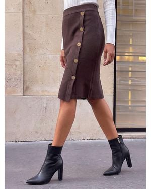 Roman Button Wrap Skirt - Brown