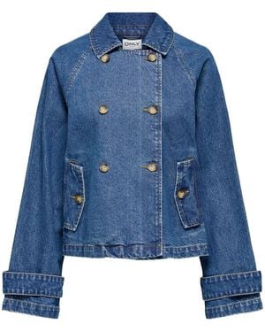 ONLY Denim Short Trench Coat - Blue