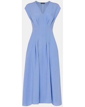 Whistles Panel Detail Midi Dress With Linen - Blue