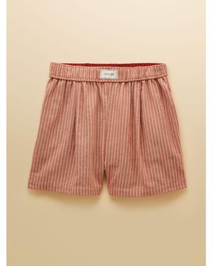 Joules Amara Rust Stripe Pull On Flannel Pajama Shorts - Natural