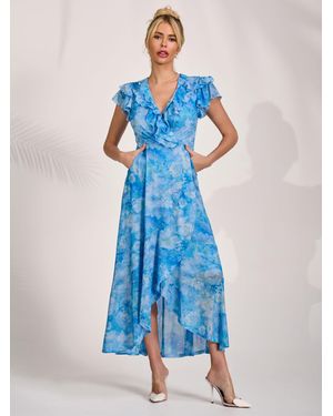 Jolie Moi Ruffled Mesh Maxi Dress - Blue