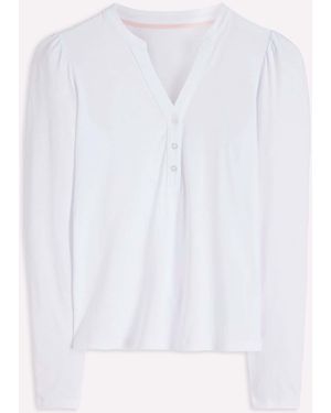 Boden Supersoft Open Neck Henley T-Shirt - White