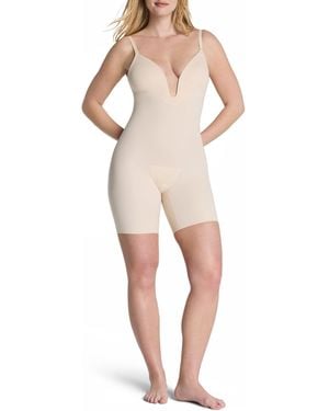 Spanx Shape Suit Your Fancy Plunge Low-Back Mid-Thigh Bodysuit - Natural