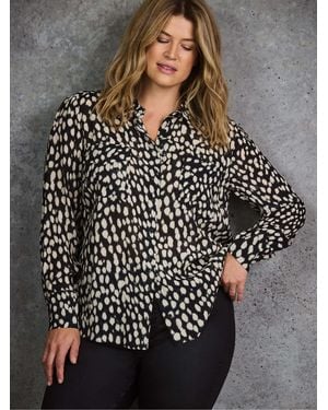 Live Unlimited Animal Print Sheer Patch Pocket Shirt - Gray