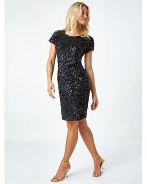 Roman Sequin Embellished Velvet Shift Dress - Blue
