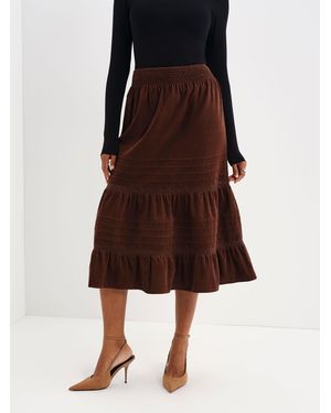 Finery London Marcella Corduroy Lace Detail Midi Skirt - Brown