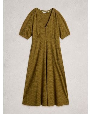 White Stuff Megan Embroidered Jersey Dress - Green