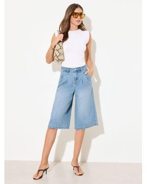 Friends Like These Petite These Denim Pleated Jort Shorts - Blue