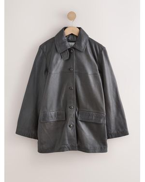 Next Charcoal N. Premium Leather Chore Jacket - Gray