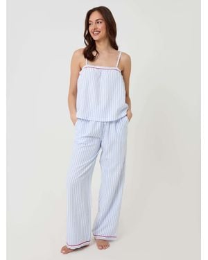 Threadbare Stripe A-Line Cami Seersucker Pyjamas Set - Blue