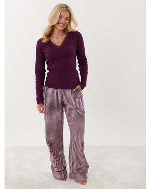 Threadbare Cotton Long Pajamas Set - Purple