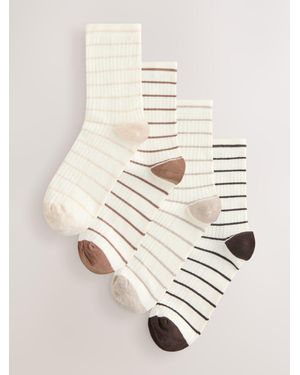 Next Stripe Ribbed Ankle Socks 4 Pack - Natural
