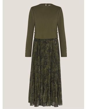 Monsoon Synthia Snakeskin Pleated Midi Dress - Grün