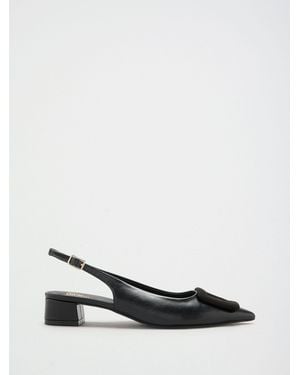 Friends Like These Standard Fit Faux Leather Buckle Detail Low Block Heel Slingback Court Shoes - White
