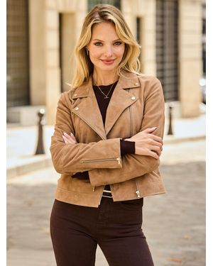 Sosandar Suede Biker Jacket - Natural
