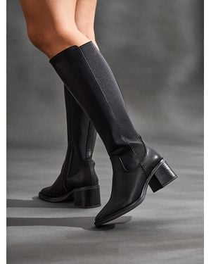 Linzi Reason Block Heel High Leg Boots With Back Stretch Panel - Gray