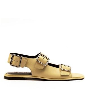 OFF THE HOOK Baker Slingback Double Strap Leather Flat Sandals - Metallic