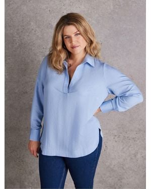 Live Unlimited Dusty Long Sleeve Collared Shirt - Blue