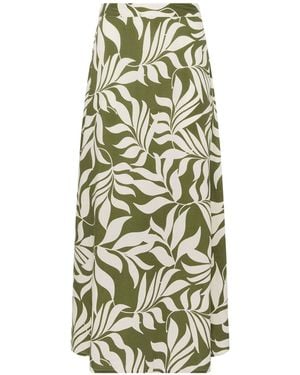 M Com Leaf Printed Midi Skirt - White