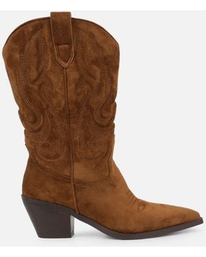 SIMMI Callie Embossed Cowboy Boots - Brown