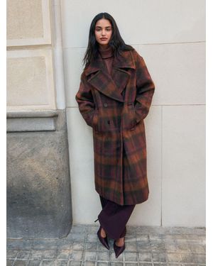 Friends Like These Burgundy Check Double Breasted Smart Coat - Brown