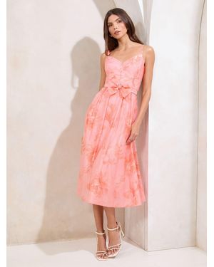 Lipsy Printed Bow Skater Prom Midi Dress - Pink