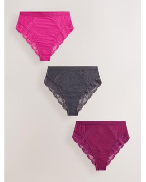 Next High Waist High Leg Lace Trim Knickers 3 Pack - Pink