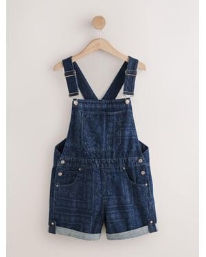 Next Dark Bandana Print Denim Dungaree Playsuit - Blue